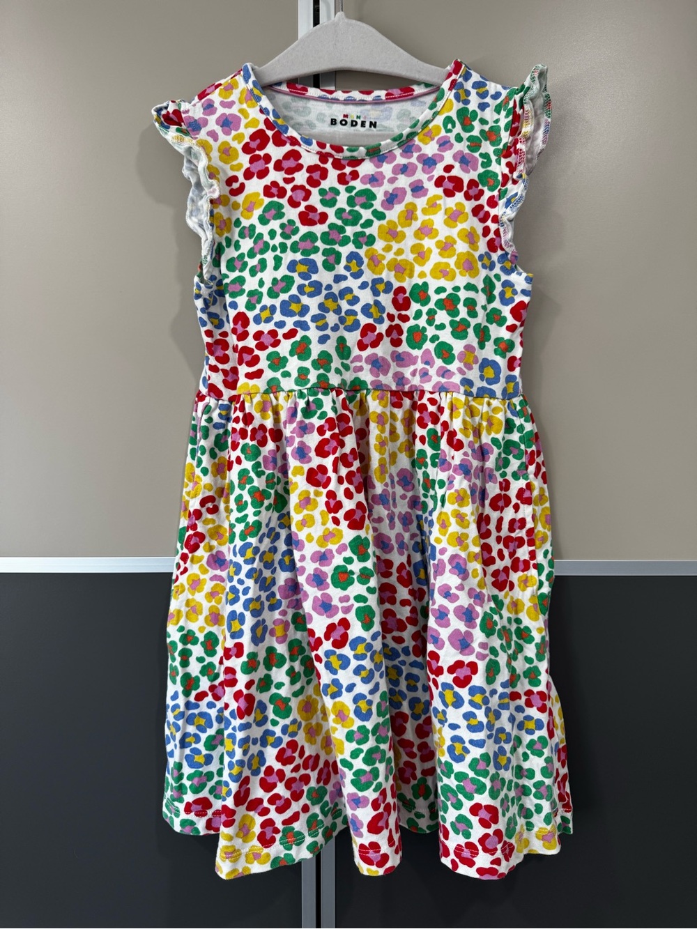 Mini Boden 6-7  Multicolor Print Short Sleeve Dress Floral Summer Pockets Beach